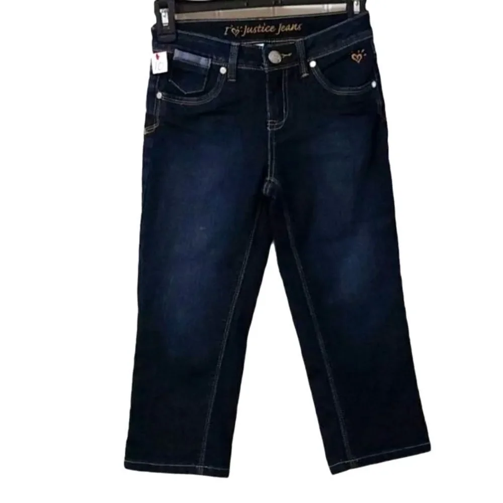 Justice Girls Crop Jeans Size 10 Blue Stretch Denim Ankle Pants School Everyday